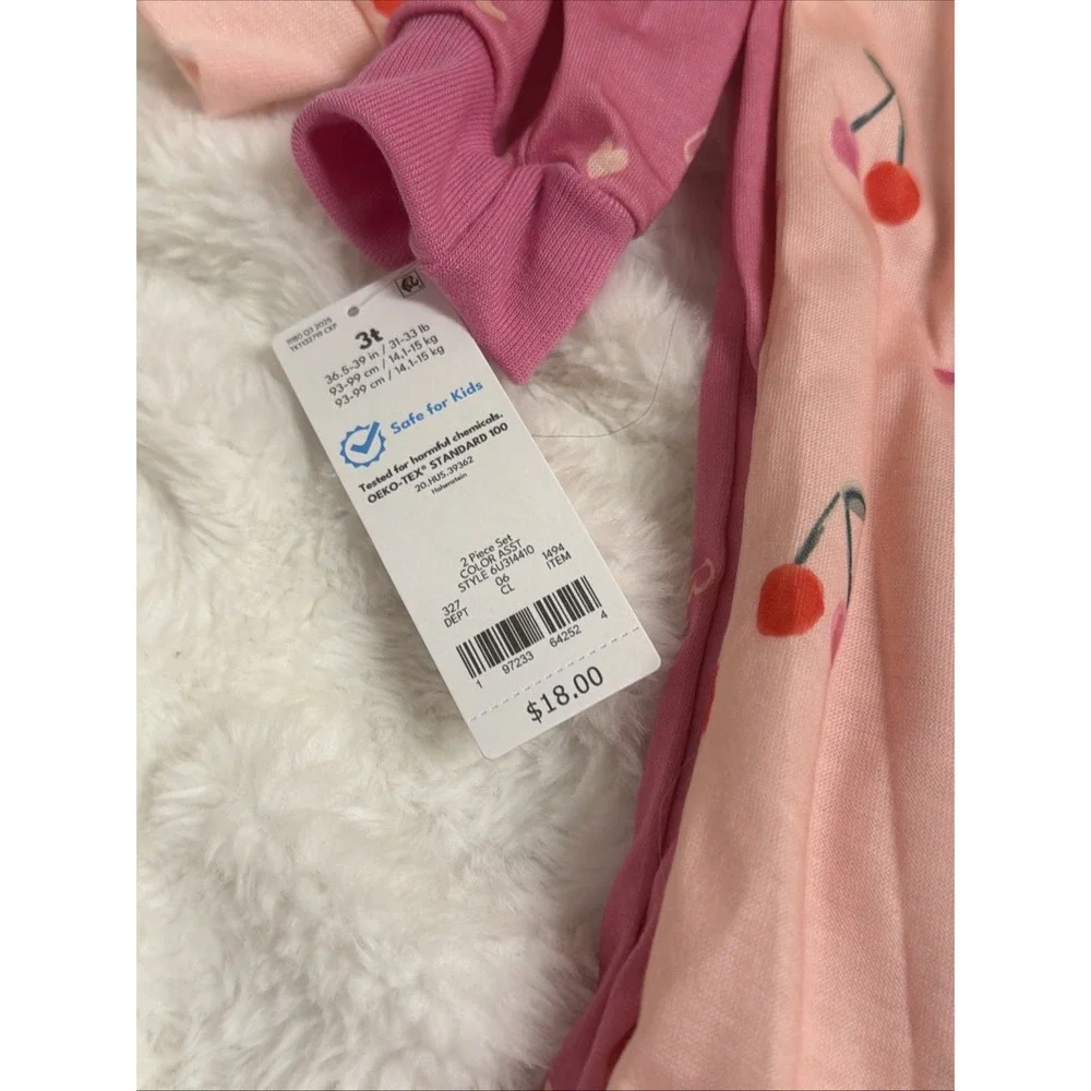 Toddler Girls' Carter's 2-Pack Pink Heart & Cherry Footie Pajamas Size 3T NWT